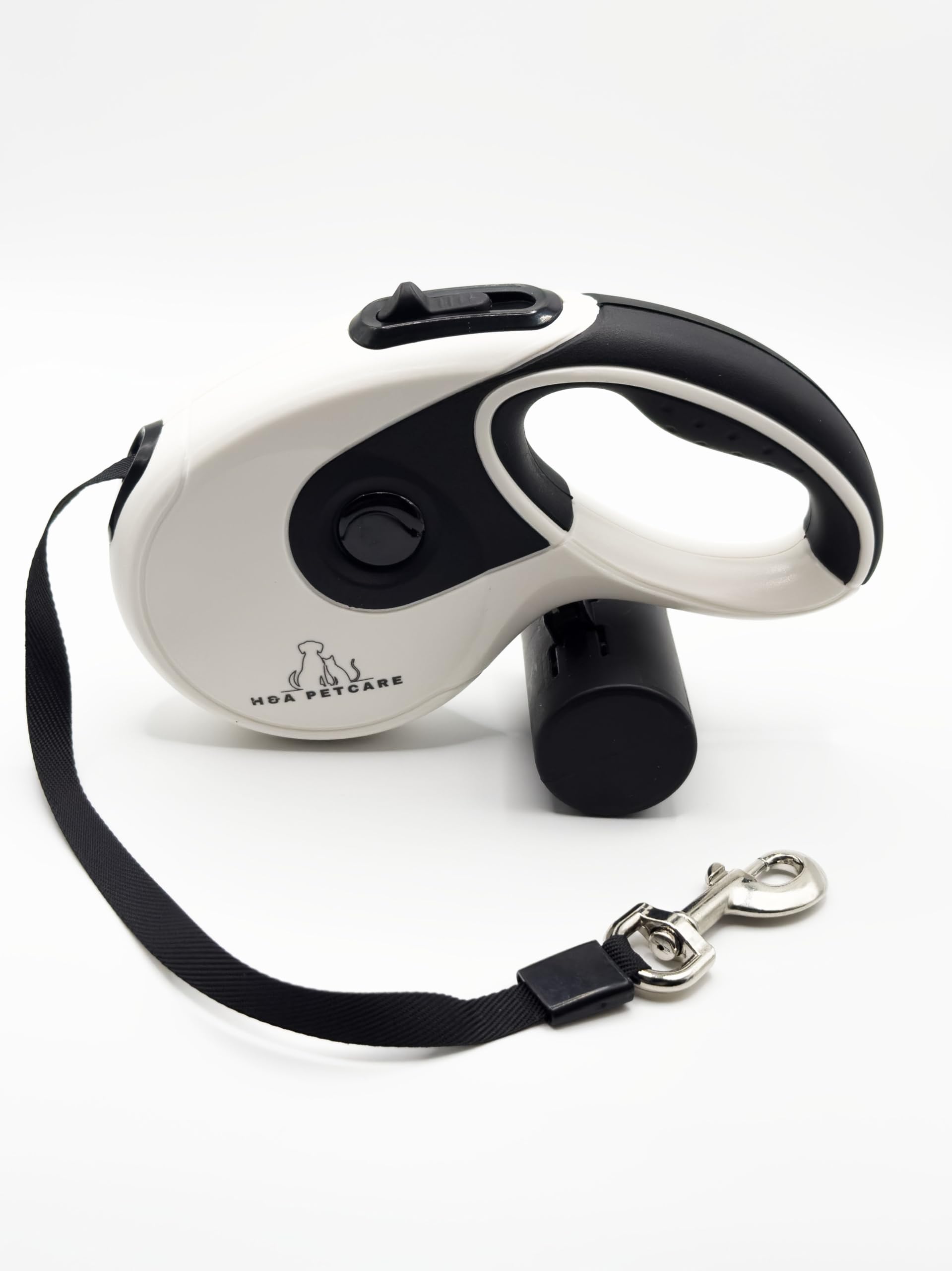 H&A PETCARE Retractable Dog Leash 5M With Poop Bag, One-Button Brake & Lock Retractable Dog Lead,Tangle-Free Dog Leash For Up to 25Kg (White)