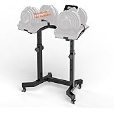 Dumbbell Rack, Adjustable Dumbbell Stand for Powerblock, Bowflex Dumbbells | weight rack for home gym, 4 level height adjustment, 220 lbs weight limit, with casters and table holder