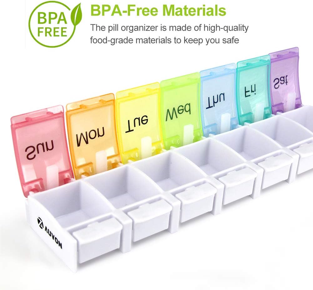 AUVON iMedassist Weekly Pill Organizer Arthritis Friendly, BPA Free Travel 7 Day Pill Box Case with Spring Open Design and Large Compartment to Hold Vitamins, Cod Liver Oil, Supplements and Medication: Health & Personal Care