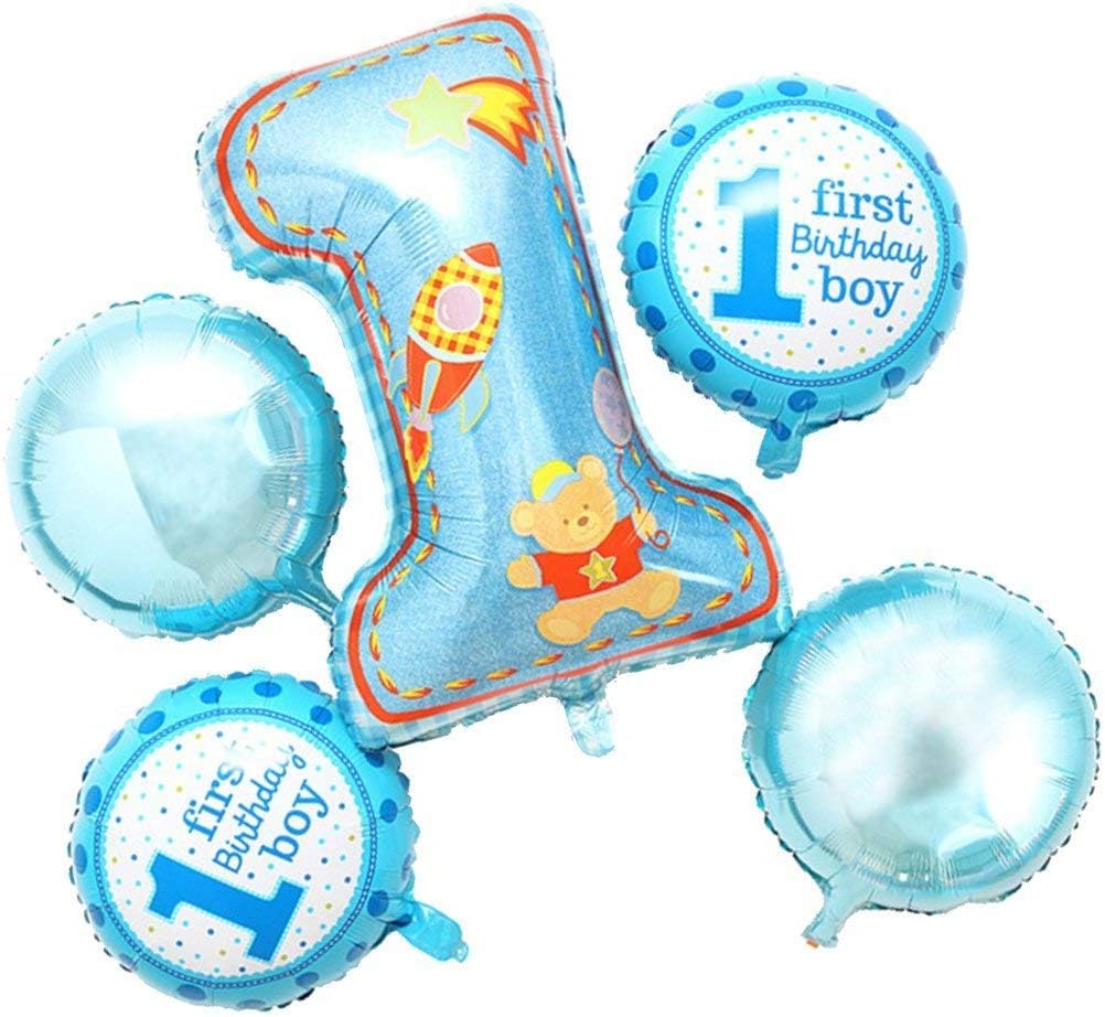 Shopperskart Blue First 1st one Numbers Shape Large Big foil Helium Balloons for Theme Happy Happy Birthday Party Decorations for Kids Boys Girls Items Materials Set Pack