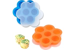 GOKCEN's Silicone Egg Bite Molds [2 Pack] Instant Pot Accessories - Fit Instant Pot 5,6,8 qt Pressure Cooker - Food Freezer Tray with Lid - Reusable Storage Container (Orange & Blue - Egg Bite Mold)