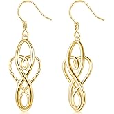Solid 18K Gold Over 925 Sterling Silver Celtic Knot Dangle Earrings, Good Luck Irish Vintage Dangles for Women, Teardrop Earrings/Silver Earrings, Gold Earrings for Women