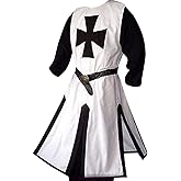 Ryannology Mens Crusader Costume Medieval Templar Renaissance Knight Warrior Tunic Retro Halloween Cosplay Top with Cross