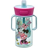 The First Years Disney Minnie Mouse Pop Up Toddler Straw Cup - Dishwasher Safe Toddler Water Bottle with Spout - Transition Sippy Cups for Toddlers - 14 Oz - Ages 12 Months and Up