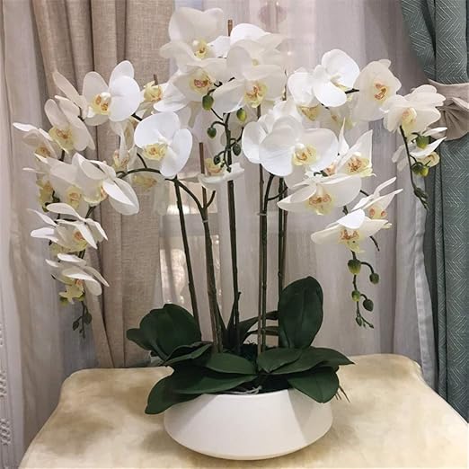 Ligne Deco Orchidee Blanche Artificielle Toucher Naturel Pot Ceramique Argent 68cm Composition Florale Artificielle Cdiscount Maison