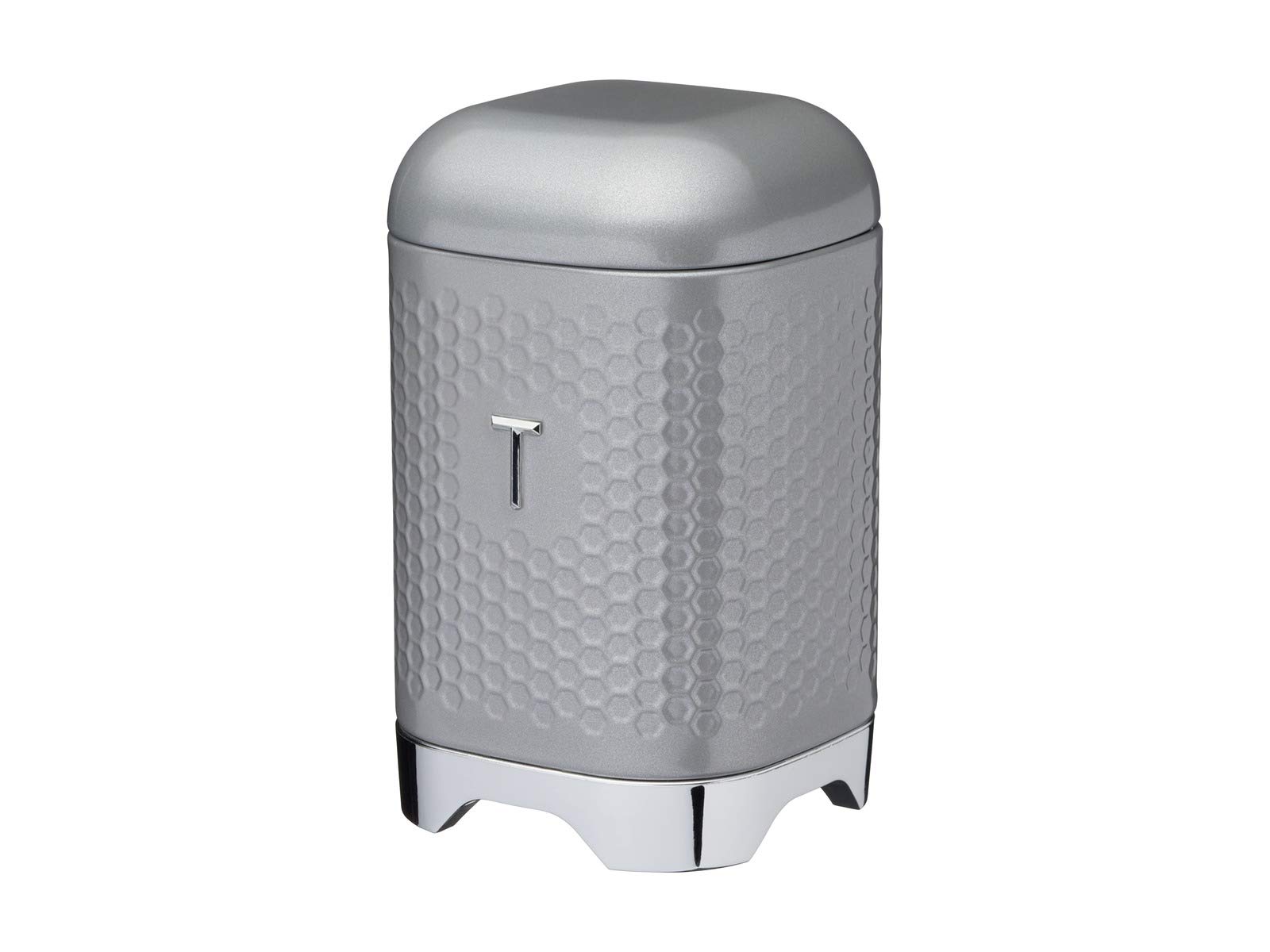 KitchenCraft Lovello Textured Tea Caddy with Geometric Hexagon Pattern, 11 x 11 x 19 cm (4.5" x 4.5" x 7.5") - Shadow Grey