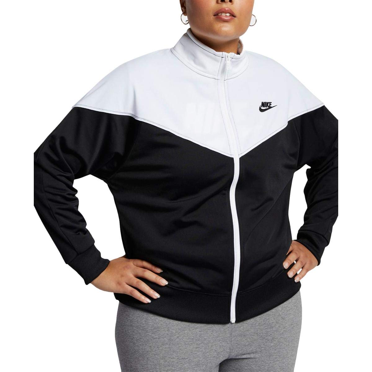 Nike Womens' Nike Sportswear HRTG TRACK Jacket PK PLUS Jacket, White/Black, 2X