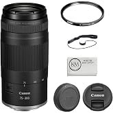 Canon RF75-300mm F4-5.6 Zoom Lens with Tiffen 58mm UV Filter and Striker Photo Lens Cap Keeper