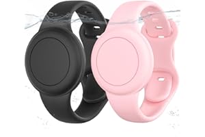 MUCUTY Waterproof 2 Pack Apples AirTags Bracelet for Kid, Hidden Soft Silicone Air Tag Holder Wristband for Kid, Lightweight AirTags GPS Tracker Watch Band for Child - Black+Pink