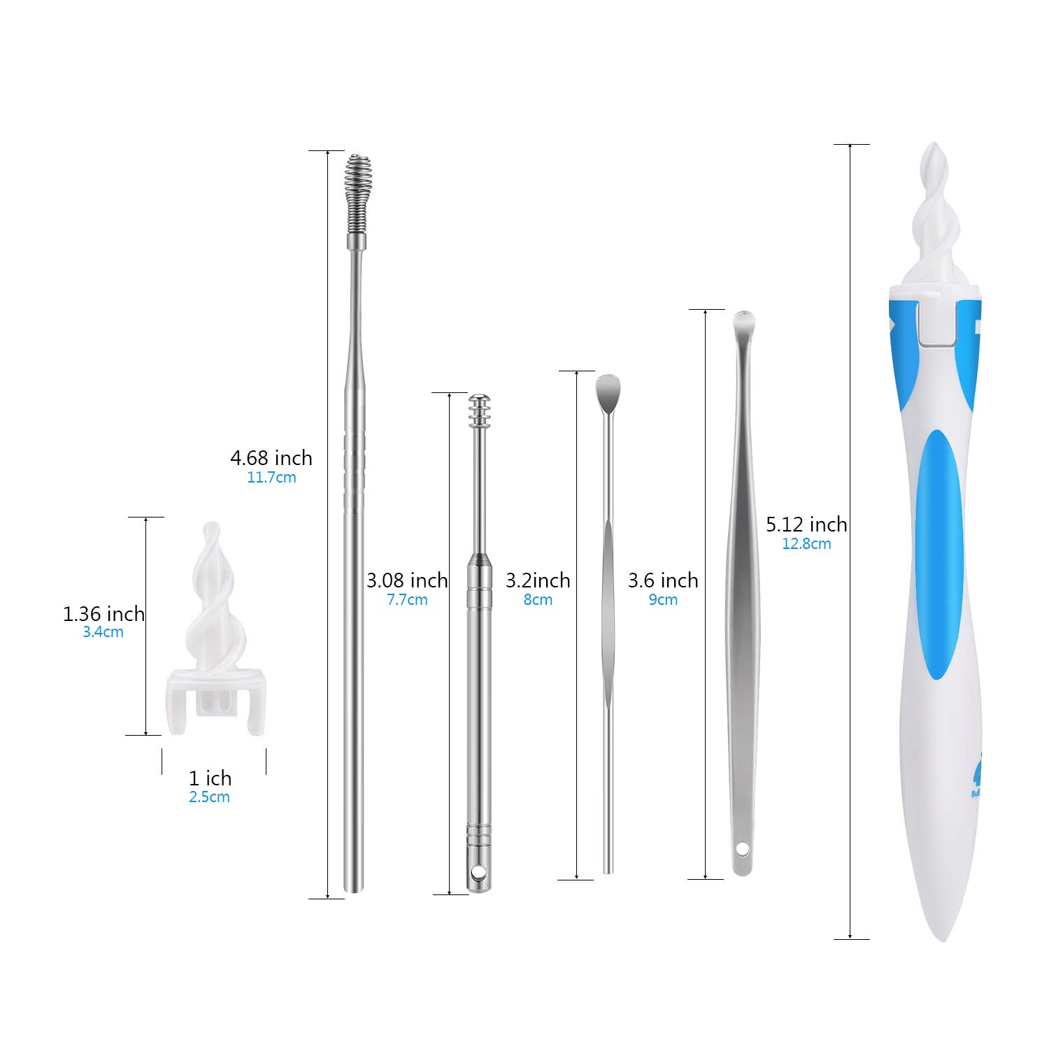 SHINCO 5Pcs Ear Pick Earwax Removal Kit with Storage Box + Smart Ear Swab with Soft Spiral Cleaner,Ear-Pick Tools Ear Care with 15 Replacement Tips