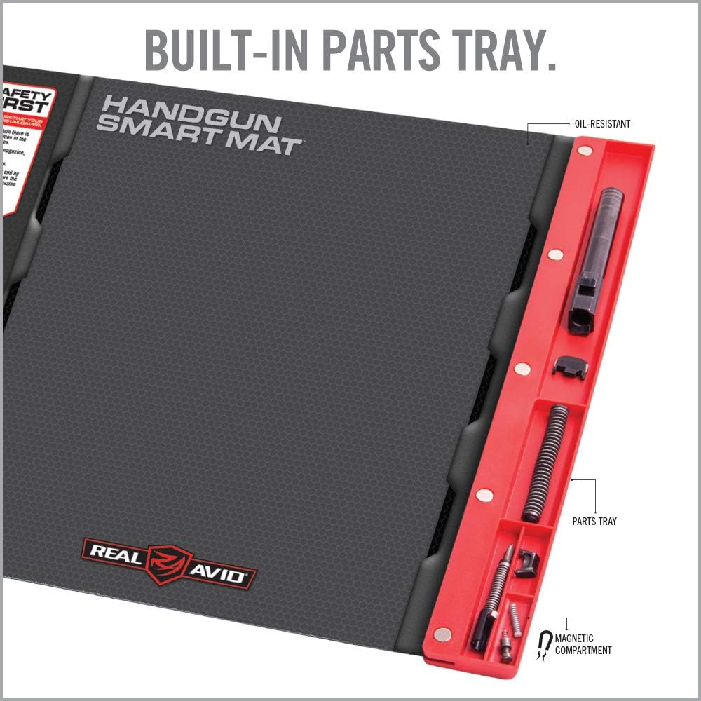 Real Avid Handgun Smart Mat - 19x16”, Pistol Cleaning Mat with Red, Magnetic Parts Tray, Heavy-Duty, Oil-Resistant, Solvent-Resistant Protective Gun Cleaning Mat : Sports & Outdoors