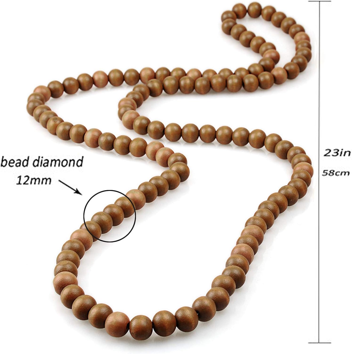 EVBEA Indian & African Fusion Wooden Pray Bead Necklace, 30 Inch, Brown, Women's, 108 Beads, Long Beads Necklace - Image 3