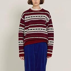 Women Y2K Argyle Striped Pullover Sweater Casual