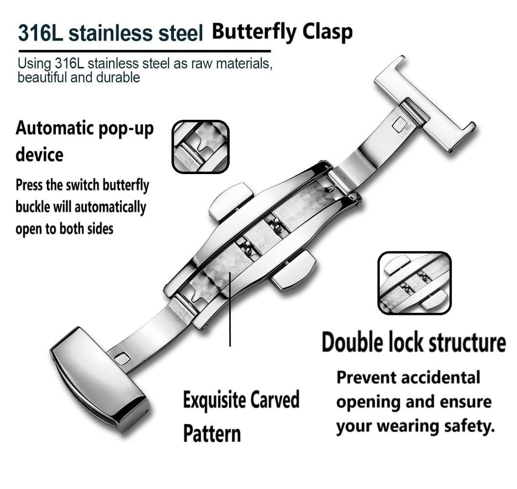 Moran Genuine Leather Band Alligator and Cowhide Replacement Deployment Buckle Watch strap18mm to 24mm Crocodile Leather Strap for Men's and Women's