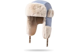 Clakllie Women Men Furry Trapper Hat Winter Trooper Hat Faux Fur Ushanka Russian Hats Windproof Thermal Snow Caps Skiing Hat
