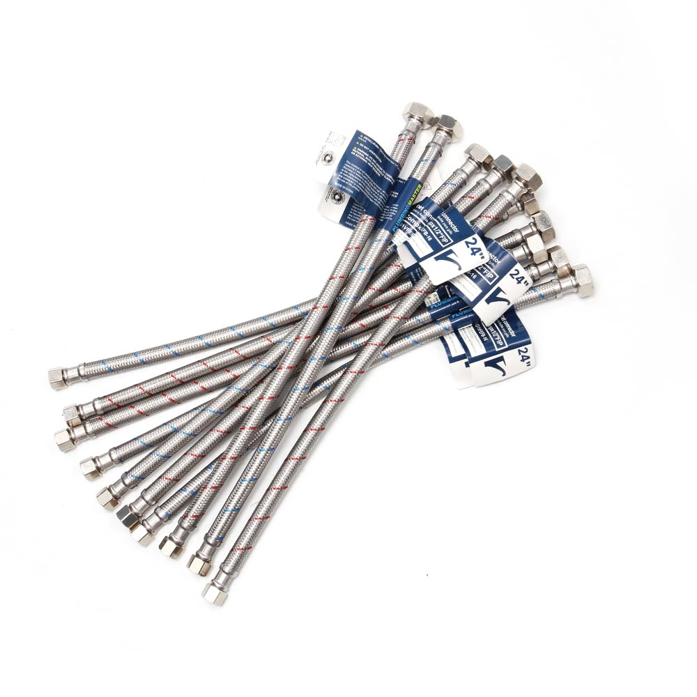 Photo 1 of [10-Pack] PLUMBINGMASTER Faucet Hose,Faucet Supply Lines (3/8" Comp x 1/2" FIP), Certified Safe Supply Lines for Bathroom Faucet (24 inch)