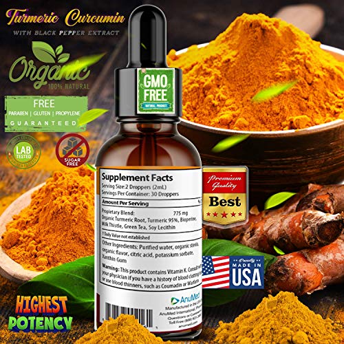 ANUMED Organic Turmeric Curcumin Liquid Drops 775mg with Bioperine
