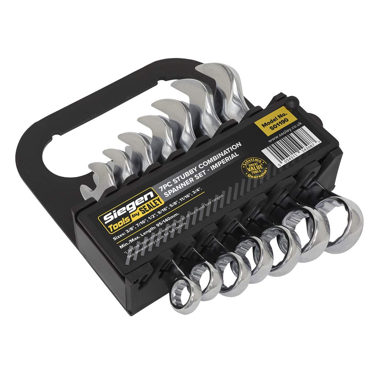 Sealey S01190 7PC Stubby Combination Spanner Set - Imperial