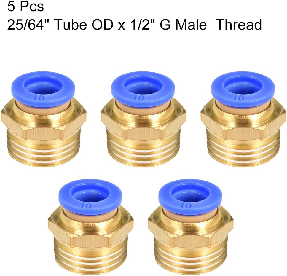 sourcing map Straight Pneumatic Push to Quick Connect Fittings G1/2 Male x 10mm Tube OD 5pcs, Gold, G1/2 x 10mm - Image 4