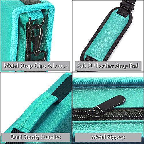 JAKAGO 210 Slots Pencil Case PU Leather Pencil Holder Sleeve Pen Bag with Adjustable Removable Strap Snap Hook for Watercolor Pencils, Colored Pencils, Gel Pens, Cosmetic Brush,Eraser (green)