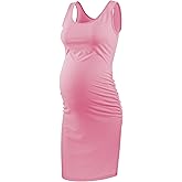 Liu & Qu Women's Maternity Sleeveless Tank Dresses Side Ruching Bodycon Dress for Daily Wearing or Baby Shower