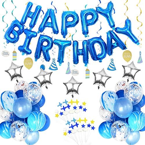 Birthday Party Decoration Set for Boys- includes Happy Birthday Banner, Party Balloons，cake topper Perfect For Boys Birthday Party