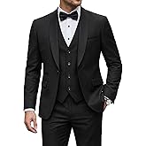 YND Men's 3 Piece Tuxedo Set with Bow Tie, Slim Fit One Button Shawl Lapel Suit Blazer Vest Pants, for Wedding Prom Dinners