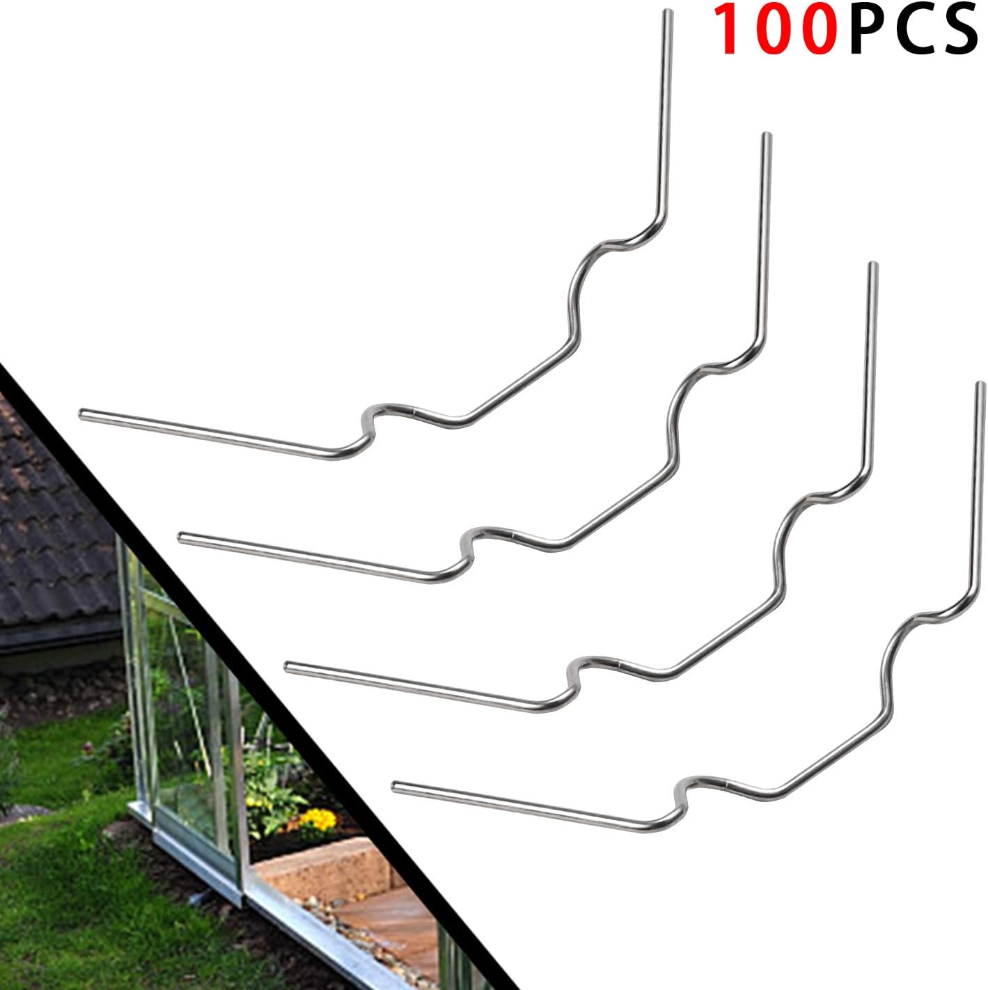 Ulikey 100 Pieza Invernadero Grapas, Montaje para Vidrio de Invernadero - Abrazaderas Extrafuertes de Acero Inoxidable, Accesorio para Invernadero Super Grueso (1.5mm)