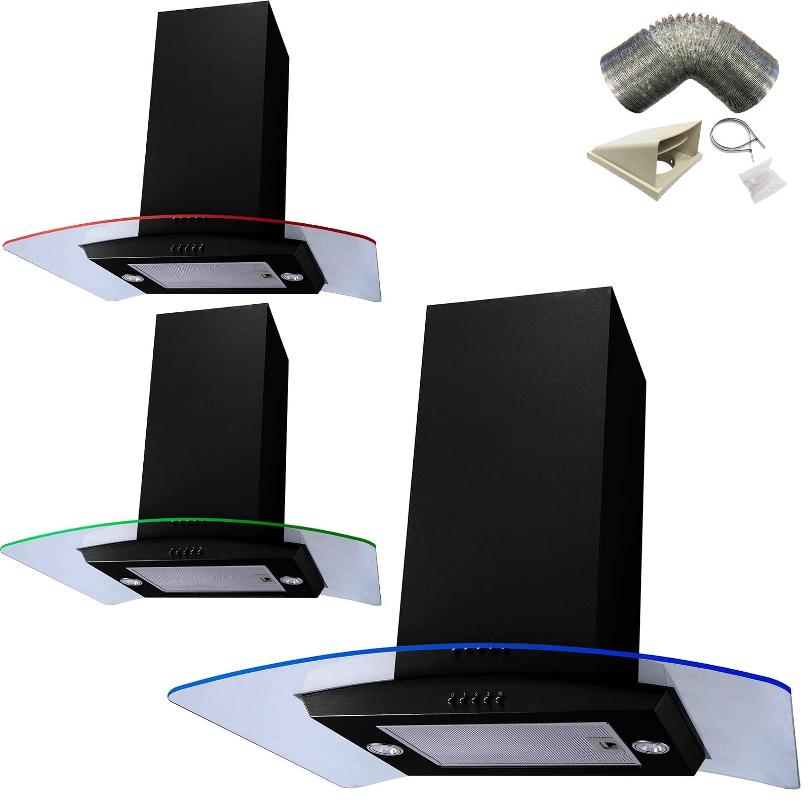 Buy SIA Black 70cm Multi Colour LED Curved Glass Island Cooker Hood