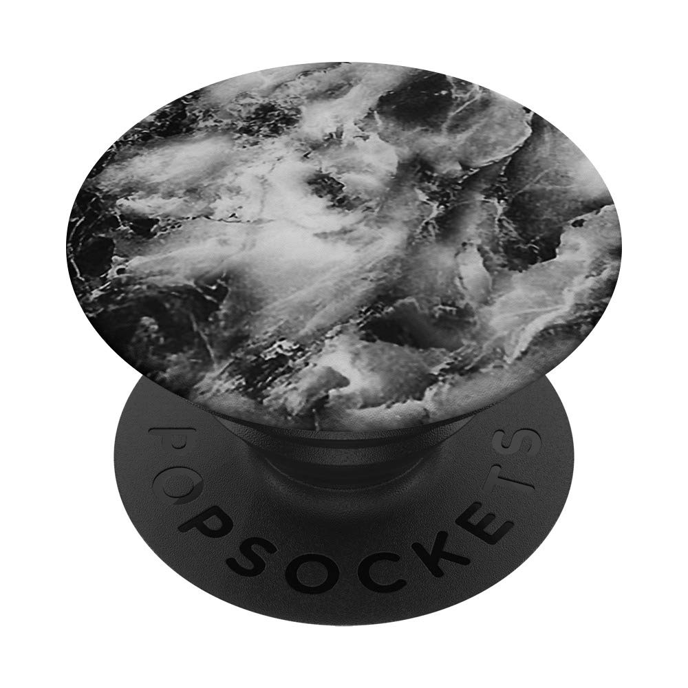Black-Marble-Effect - Black-And-White-Marbled-Design PopSockets Grip and Stand for Phones and Tablets