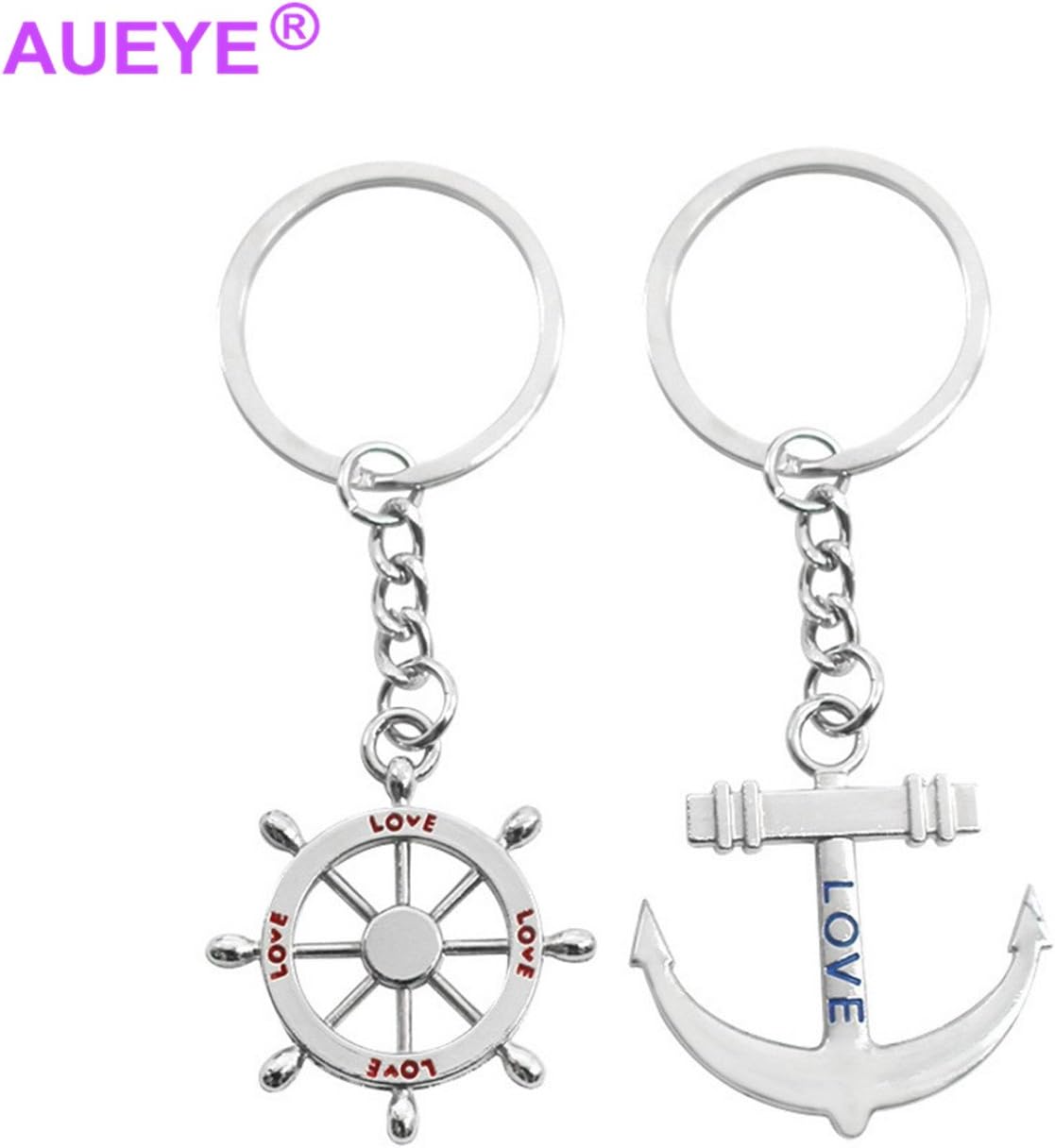 ODETOJOY Pair of 2 pieces for him and his nautical steering wheel anchor key chain, Silver