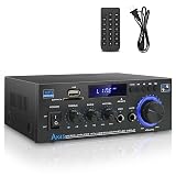 Stereo Home Audio Amplifier Receiver AK45, 400W Bluetooth 5.0 HiFi Stereo Power Amplifier 2.0 Channel RMS 40W x 2 Home Audio System with Remote Control Amp W/MIC,USB,RCA,FM Radio