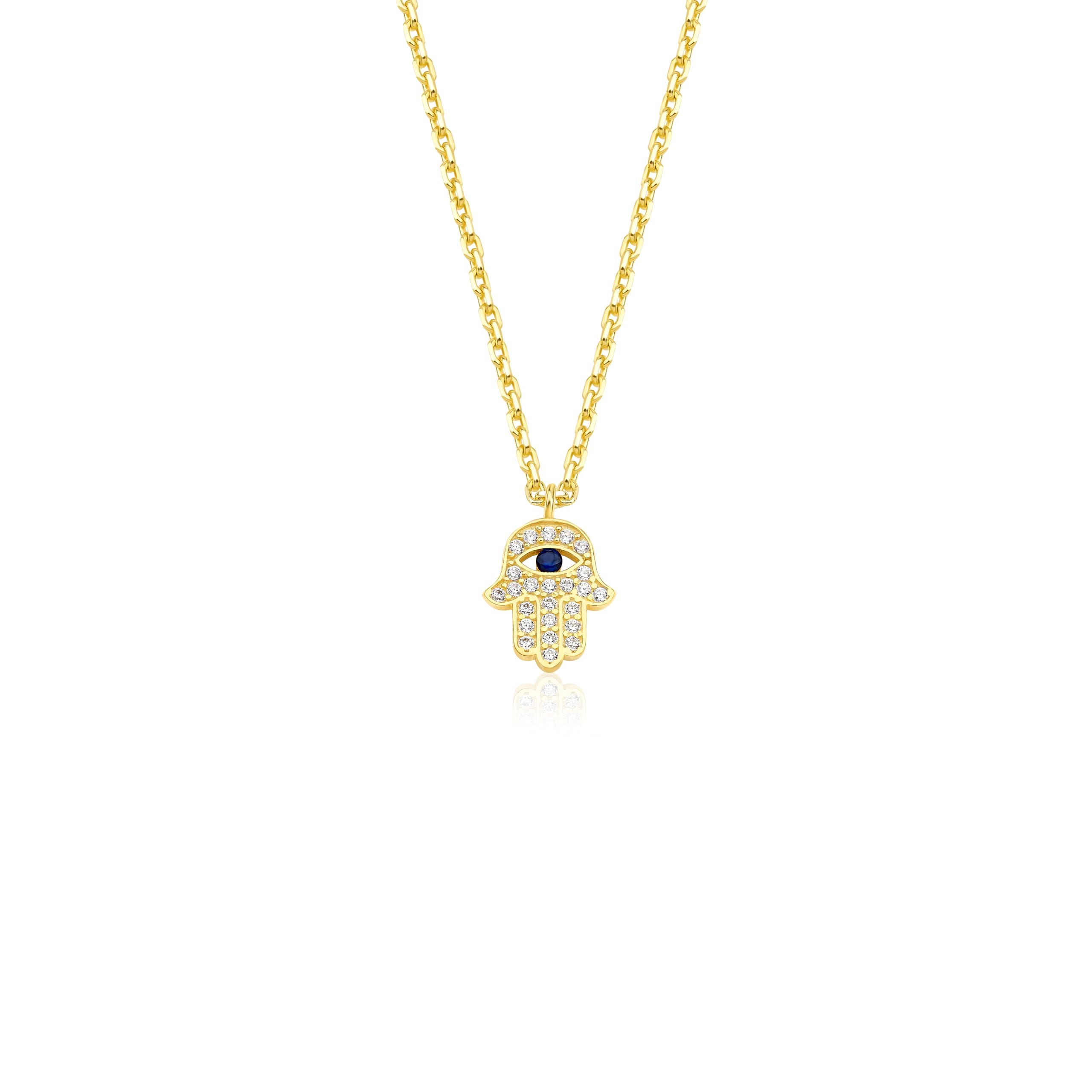14K Gold Plated 925 Sterling Silver Evil Eye Hamsa Necklace - Hand of Fatima Zirconia Protection Pendant Jewellery for Women - Comes with Beautiful Gift Box