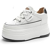 JYSGYLT Platform Sneakers For Women - (3 inch-3.5 inch )6cm Heel & 3cm Inner Lift, Comfortable Cushioned Arch Support, Non-Slip Casual Walking Shoes, Microfiber Leather Platform Shoes White Black Red Yellow