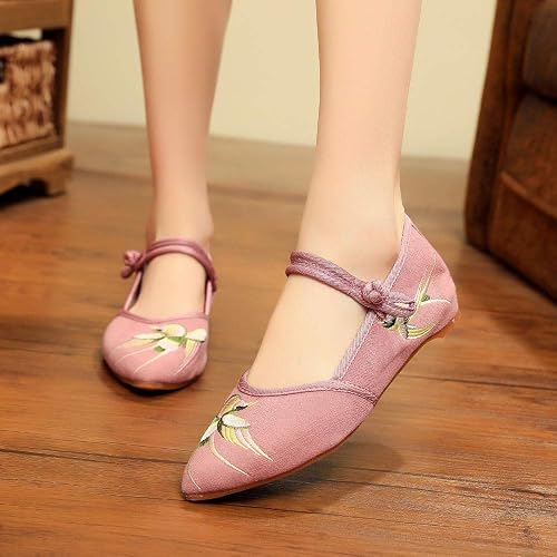 embroidered shoes shoes flats Linen 
