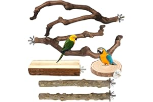 6 Pcs Parrot Perch Bird Perch Stand Set Budgie Toys Bird Cage Accessories Toys for Cockatiels Lovebirds Budgies Chewable (Nat