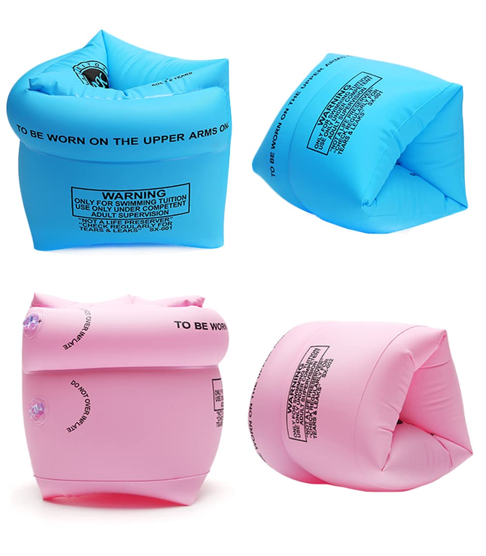 2 Pairs Childs Inflatable Swim Armbands Float Roll up Sleeves Ages 2-12 Years Toddler Junior Arm Float Swimming Ring Water Floaties Kids Pool Water Sports Learning Swim Training Aids