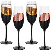 MyGift 8 oz Modern Stemmed Champagne Flutes with Angled Matte Black and Copper Plated Accent, Sparkling Wine Stemware, Wedding Party Toasting Glasses, Set of 4