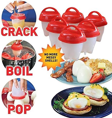CARETHYS Egglettes Egg Cooker Hard &amp; Soft Maker, BPA Free, Non Stick Silicone, No Shell,Silicone Eggs Maker,As Seen On TV without the Shell (6 Pack)