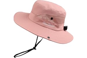 PESAAT Women Men Fishing Hat Summer Sun Hats for Women UV Protection Wide Brim Bucket Hats with Ponytail-Hole
