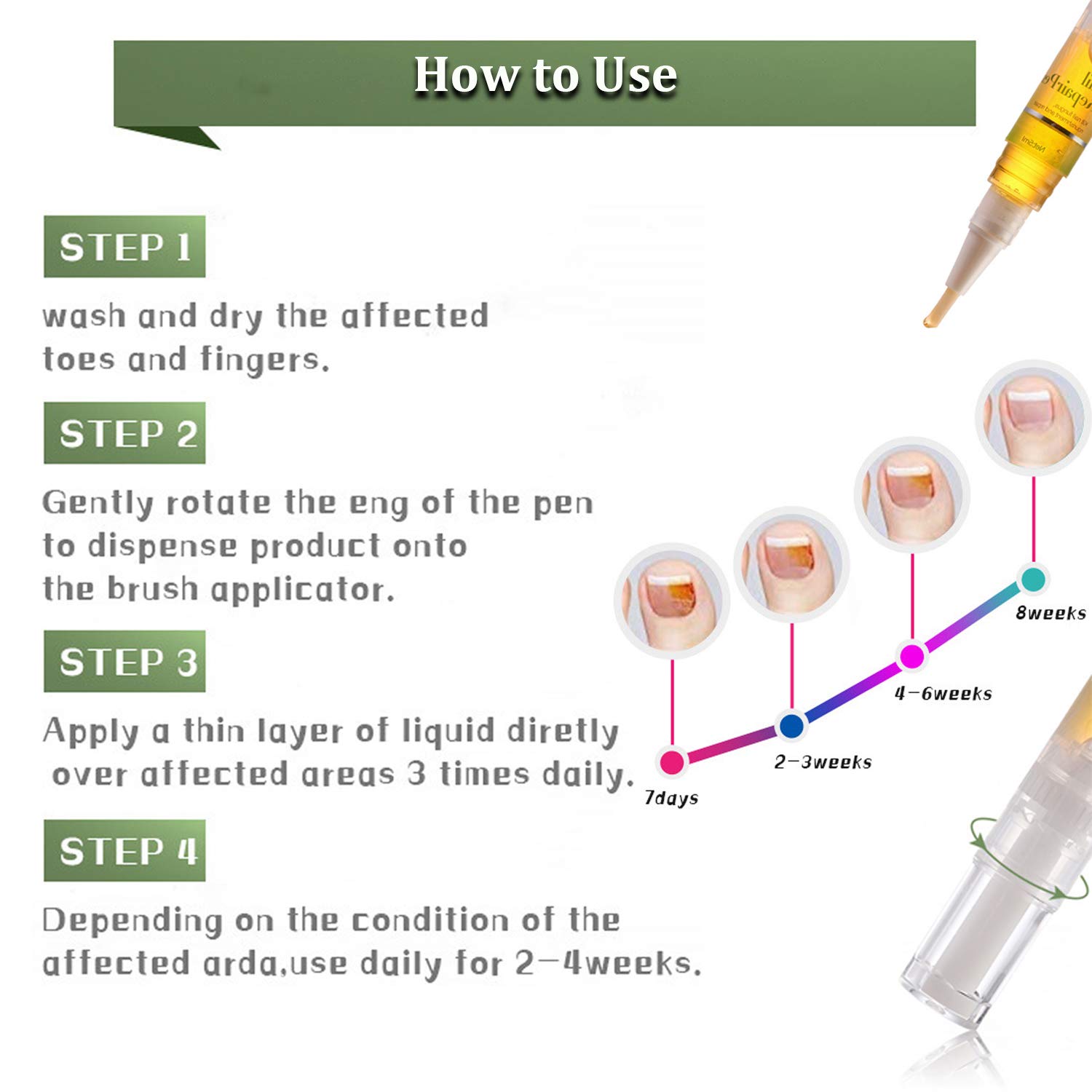 Fungus Treatment, Fungus Nail Repair Treatment for Brittle and Crack Fungus Toenail from Discoloration Fingernails Solution, Nail Repair Pen 3PCS : Beauty