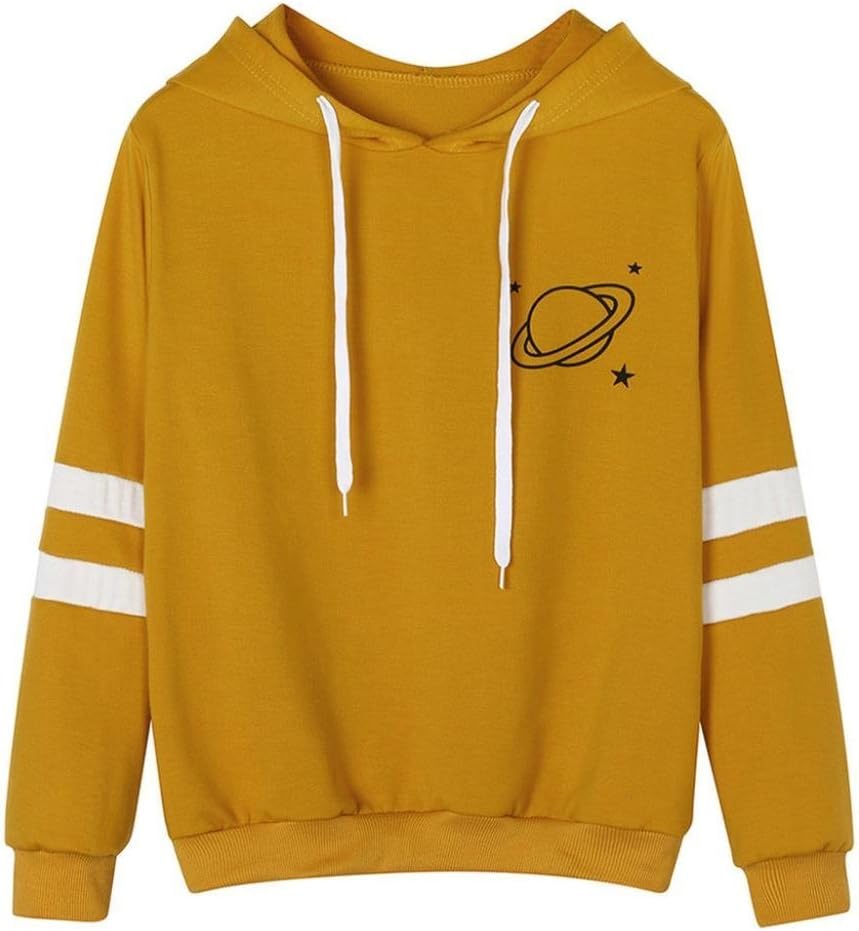 TLOOWY Women Teen Girl 2020 Cartoon Planet Print Loose Hoodie Sweatshirt Tunic Tops Cozy Long Sleeve Pullover