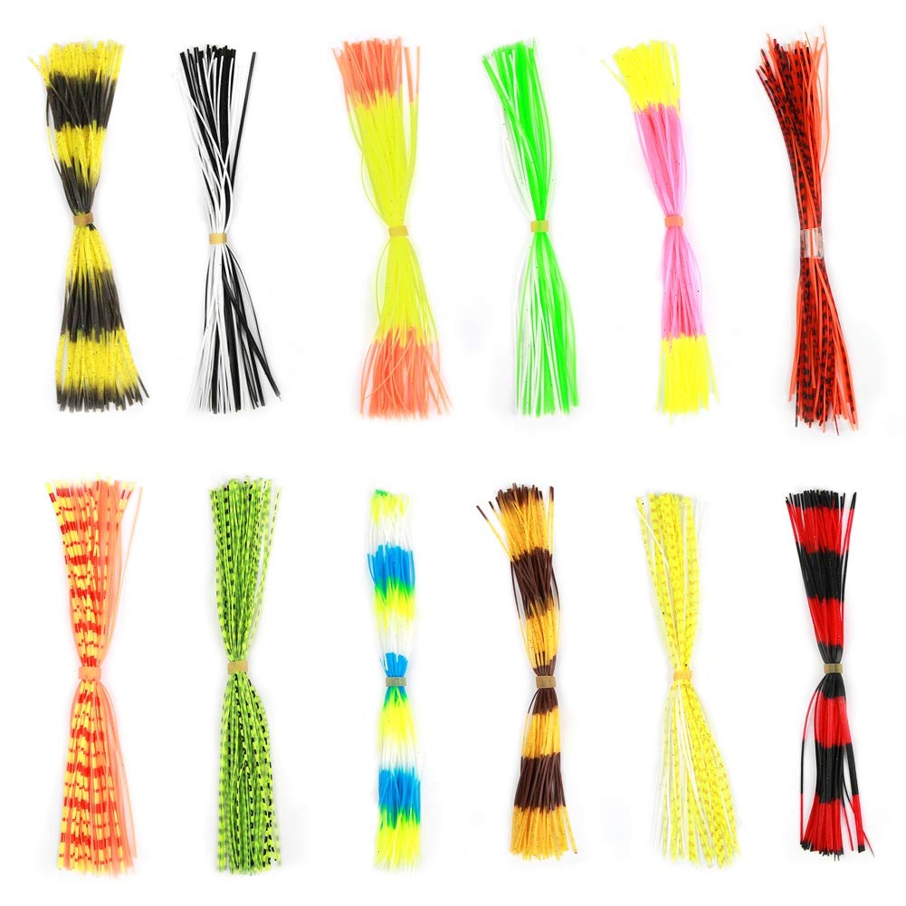 Yosoo Health Gear Silicone Jig Skirts, 12 Bundles 50 Strands Lure Skirt Squid Fishing Bait Silicone Skirts for Spinnerbait Buzzbait Fishing Bass Jig Lures
