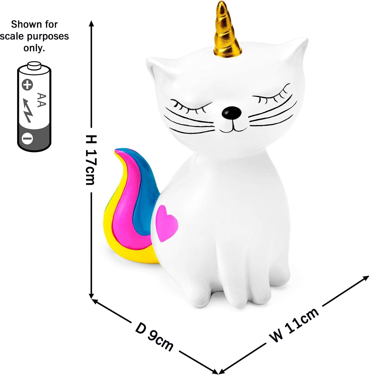 Mousehouse Gifts - White Kitten-Unicorn Piggy Bank with Multi-Coloured Tail, Kittycorn Money Bank for Children - Image 3