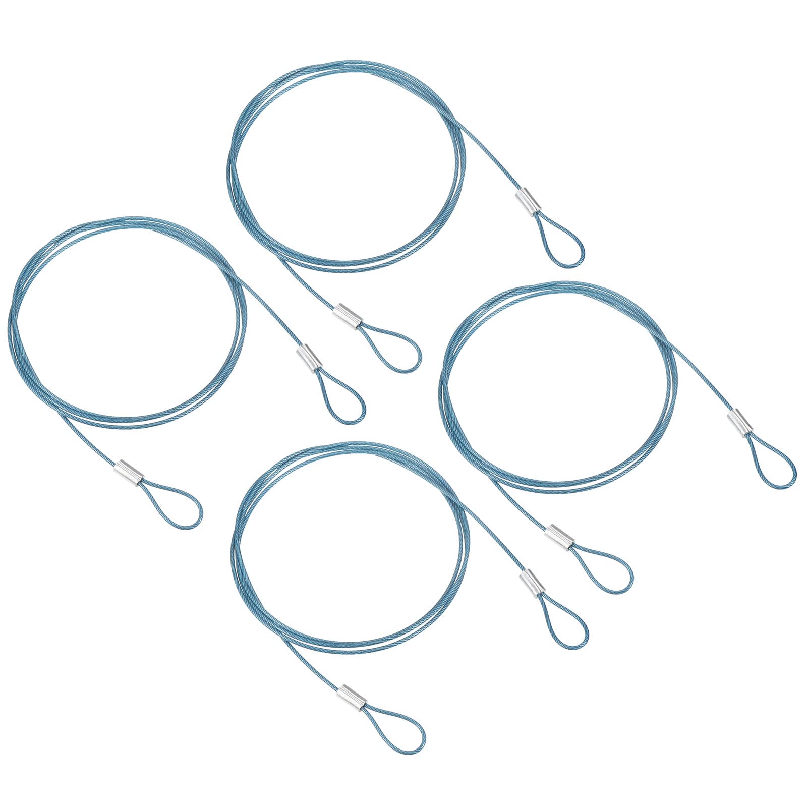 PATIKIL 3.3Ft Safety Cable Lock, 4 Pack Stainless Steel 1.5mm Dia Security Wire Rope with Double Loop for Stage Lighting Luggage Lock Blue