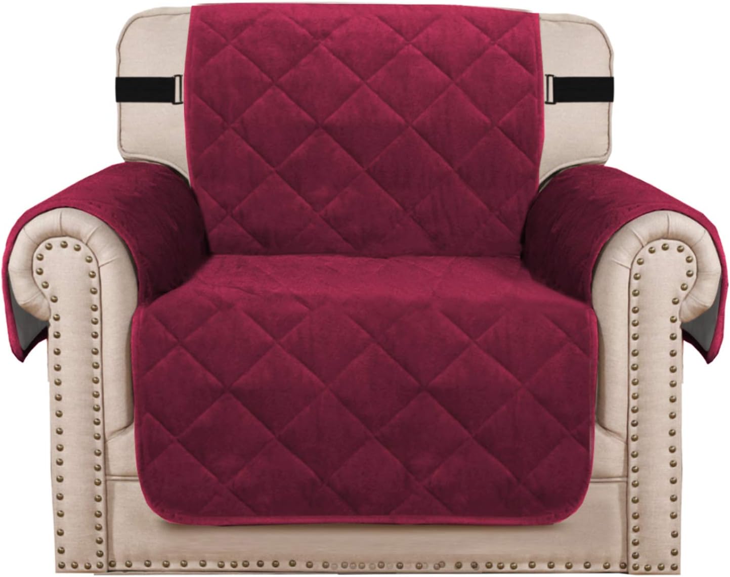 H.VERSAILTEX Thick Velvet Armchair Cover Couch Covers 1 Cushion Armchair Slipcover for Living Room Protector from Pets Dogs, Two Non-Slip Elastic Straps on Back and Base (Armchair 23", Burgundy): Kitchen & Dining