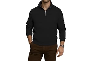 Men's Slim Fit Quarter-Zip Pullover, Long Sleeve Knit Polo Neck Sweater for Casual Wear