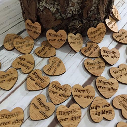100pcs Rustic Wooden Love Heart Wedding Table Centerpieces, Happily Ever After Wood Hearts, Wood Confetti Engraved Love Hearts, Rustic Wedding Decor