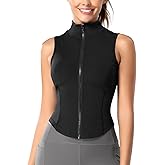 FEOYA Women Sleeveless Athletic Tank Top Shirts Full Zip Up Tshirt for Yoga Running Fitness Exercise