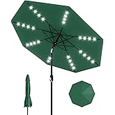 GarveeLife 9 ft Patio Umbrella with Solar Lights, 8 Ribs Outdoor Market Table Umbrella with 32 LED Lights & Tilt Crank for Pool, Deck, Backyard, Dark Green